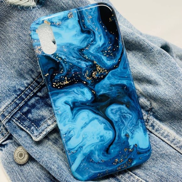 Accessories - Blue Black Gold Marble Print iPhone Case NEW 7/8 7/8 Plus XS Max